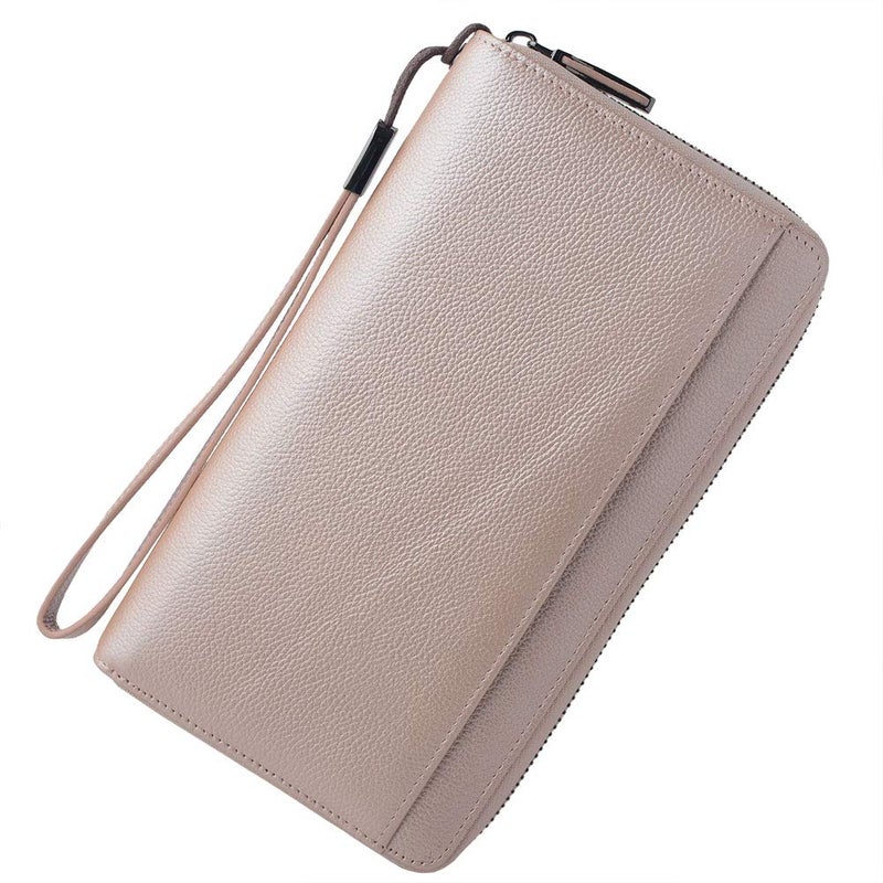Bveyzi منظم مستندات السفر حجب RFID جلد محفظة جواز سفر متعددة حامل عائلة حزام معصم (ذهب وردي) - Image 1